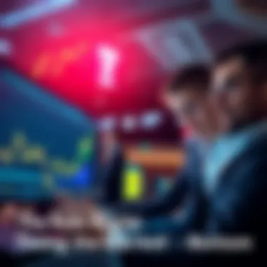 A graph showing market trends with a downward slope indicating a potential bottom. Investors are looking at data on screens with focused expressions.