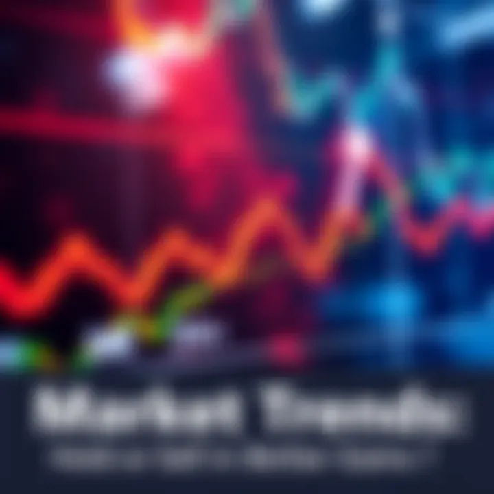 A graph showing fluctuating stock prices with a downtrend and uptrend arrows, representing market volatility and investment decisions.