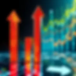Market Trends in Cryptocurrency Visual representation of cryptocurrency market trends with upward and downward arrows symbolizing growth and decline