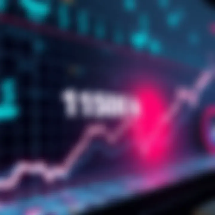 Graph showing upward trend in financial market with dollar signs and a 150k mark highlighted