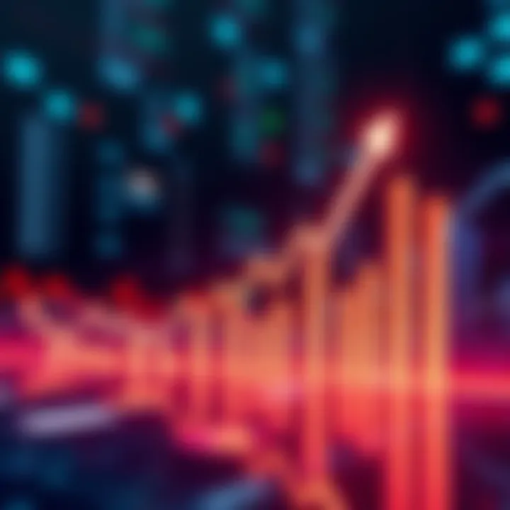 A modern financial graph showing upward trends with market symbols