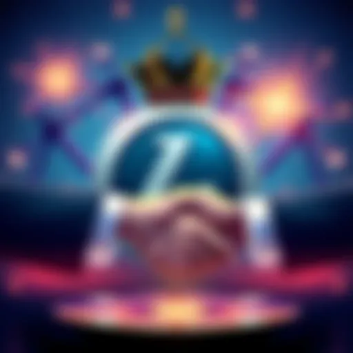 A digital illustration showing Litecoin's logo with elements representing identity and prestige, like a crown and a handshake, symbolizing connection and status.