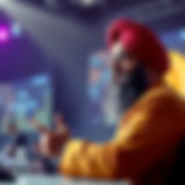 Masood Boomgaard, also known as Self-Help Singh, passionately discussing Bitcoin at a conference, with a Bitcoin symbol in the background.