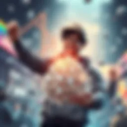 Max Diamond Count Achievement A player celebrating while holding a large pile of diamonds in a game environment, with a glowing background.