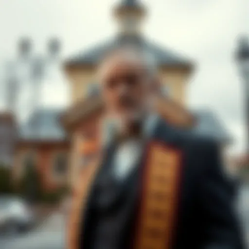 Mayor of a Small Town A mayor stands in front of a modest town hall, showing the charm of a small, often unnoticed community.
