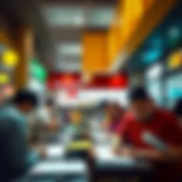 A busy McDonald's restaurant with people filling out job applications at a counter, reflecting the rise in interest for employment amid financial market struggles.