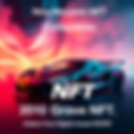 A digital representation of a McLaren car with the text promoting the NFT collectible release, showcasing a vibrant design