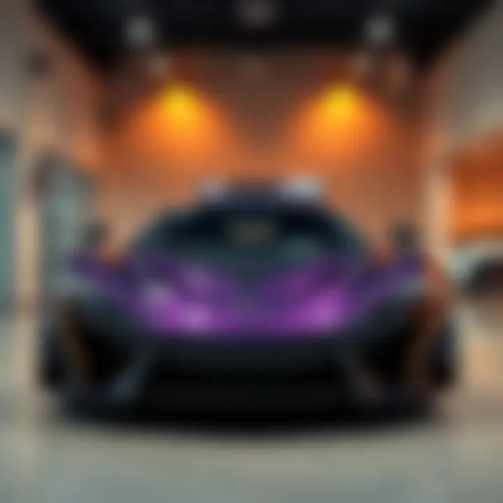A sleek McLaren sports car showcasing its striking design and powerful stance, parked under bright lights in a showroom.