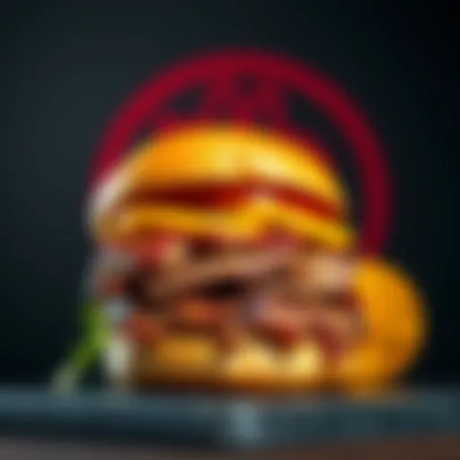 A McRib sandwich with a Bitcoin symbol in the background, indicating the connection between fast food and cryptocurrency.