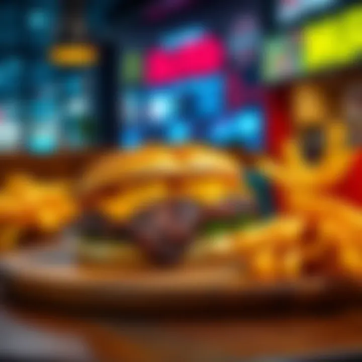 A McRib sandwich placed on a wooden table with a side of fries, symbolizing food's influence on market trends.