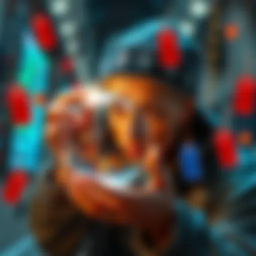 A medium gazing into a crystal ball, surrounded by symbols of market trends and price tags, suggesting future economic changes.
