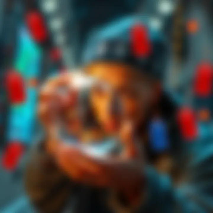 A medium gazing into a crystal ball, surrounded by symbols of market trends and price tags, suggesting future economic changes.