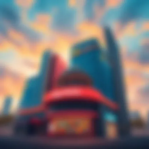 A graphic showing large bank buildings overshadowing smaller shops, symbolizing the dominance of mega banks in the market.