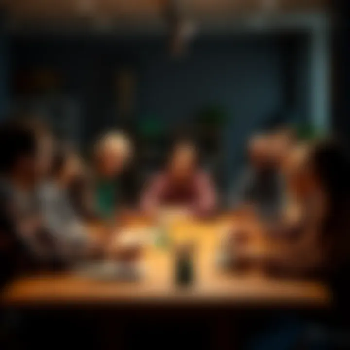 A group of diverse people gathered around a table sharing ideas and experiences, representing the 800+ Club community.