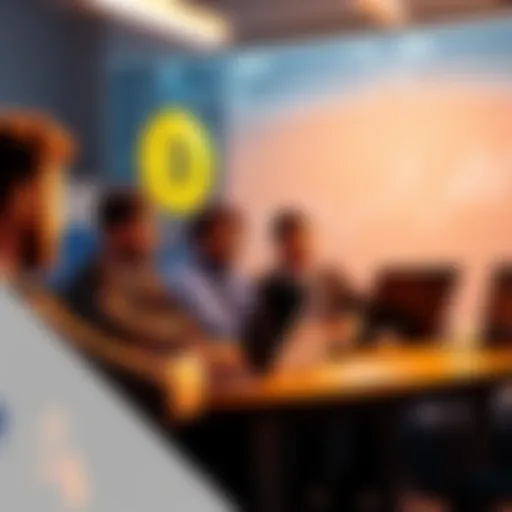 A group of people debating the worth of meme coins at a table with laptops and charts.