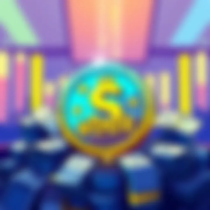 A bright illustration featuring a cartoonish coin inspired by The Simpsons, symbolizing investment potential in $WCOR. The coin is surrounded by cash and investment charts.