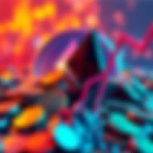 Visual representation of the 85% drop in the meme coin sector, with Ethereum logo showing upward movement in the background.