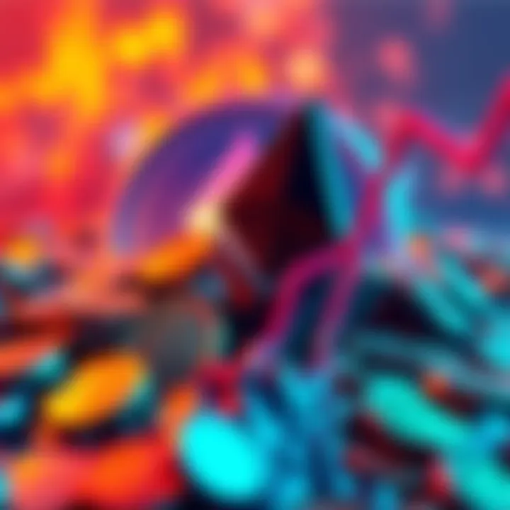 Visual representation of the 85% drop in the meme coin sector, with Ethereum logo showing upward movement in the background.