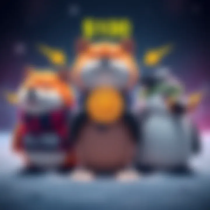 Graphic showing Patos Meme Coin alongside Shiba Inu, Bonk, and Pudgy Penguins with arrows indicating potential investments.