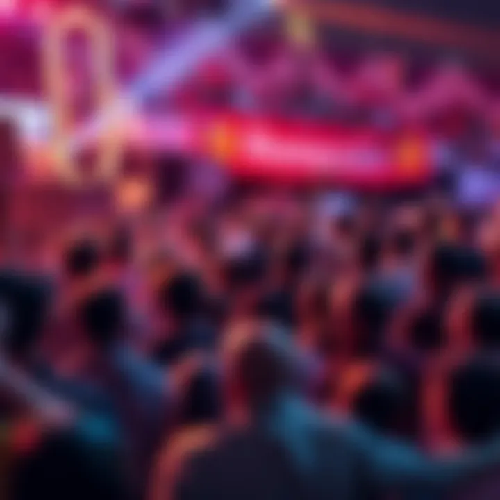 A group of people gathered in a lively setting, showing enthusiasm for a memecoin, with signs and banners supporting their community.