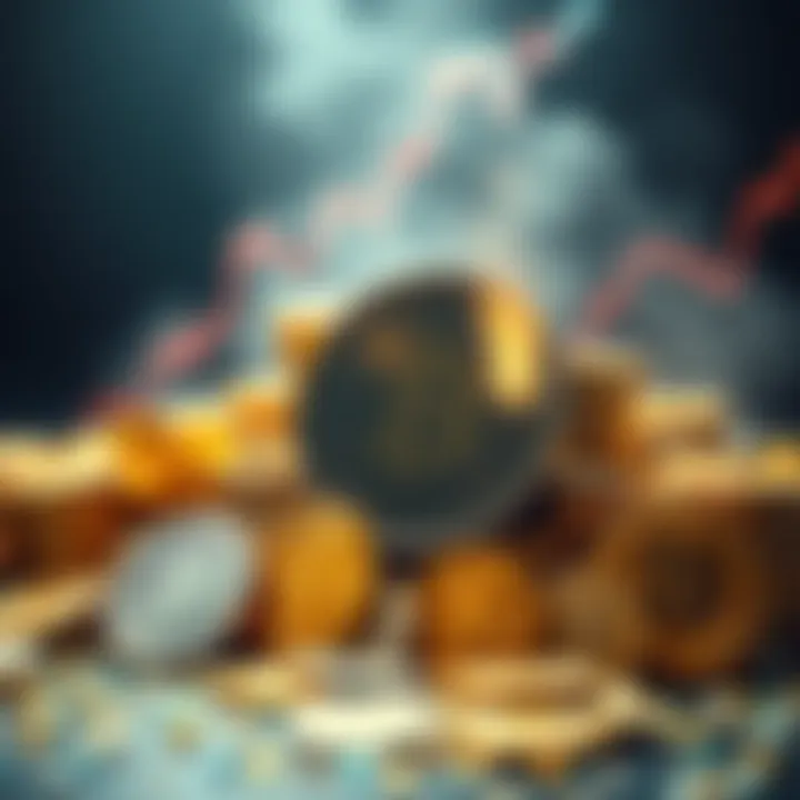 A graphic showing a variety of memecoins being sorted, with strong coins rising and weak ones falling, representing market changes.