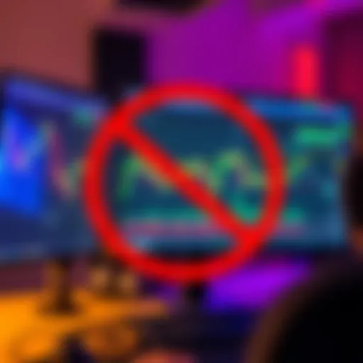 A warning sign against using memecoin sniper bots, featuring a red circle with a line through a computer screen displaying cryptocurrency charts.