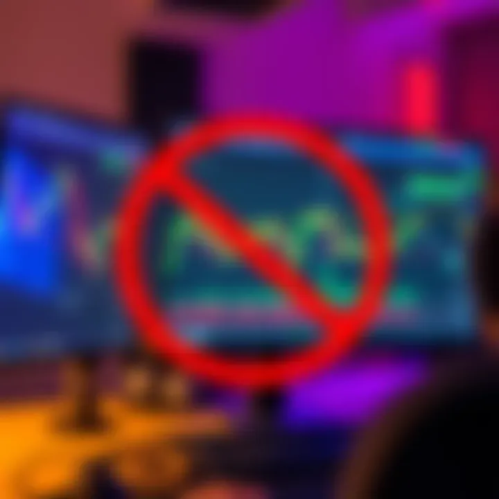 A warning sign against using memecoin sniper bots, featuring a red circle with a line through a computer screen displaying cryptocurrency charts.