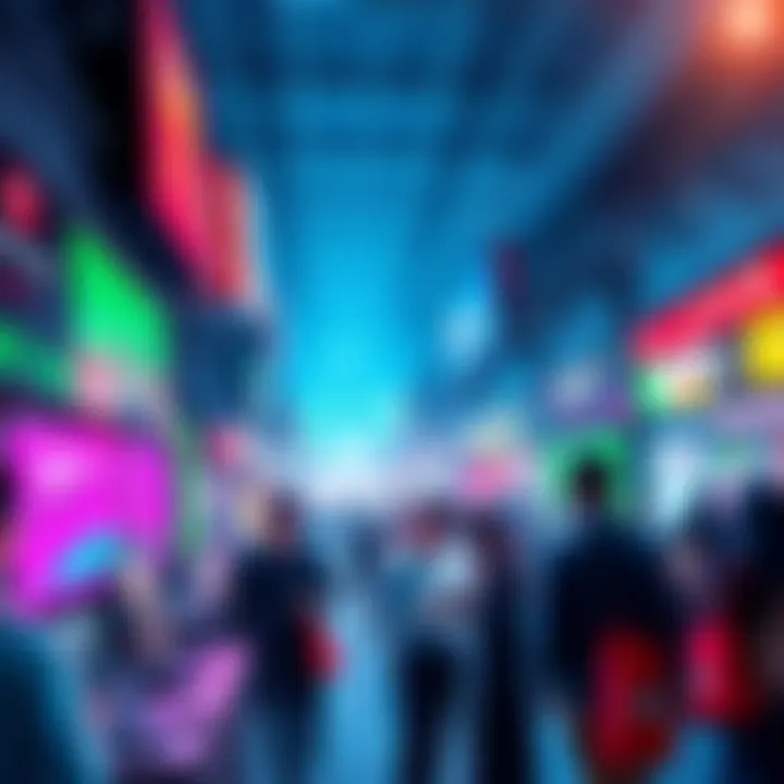 Memecoin Trading Concepts A vibrant digital market scene showing people engaging with memecoin trading platforms on various devices, representing the lively environment of 2021.
