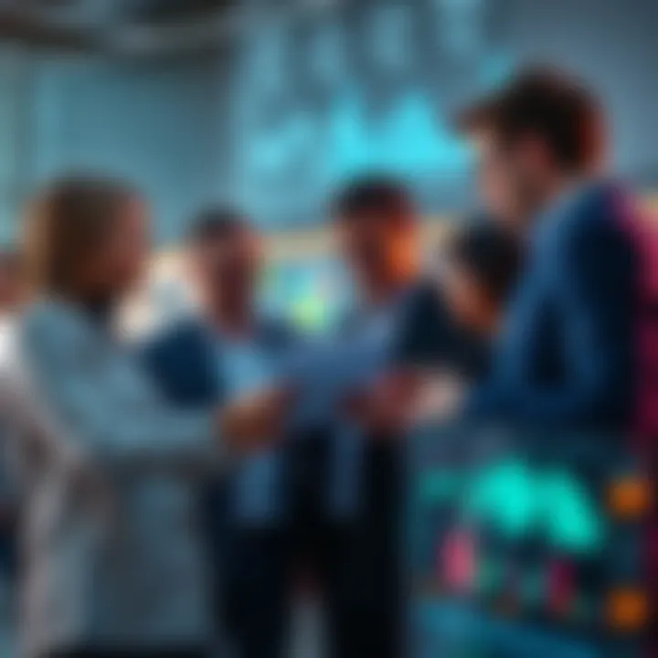 Group of merchant payments executives reviewing charts and data for informed decision-making