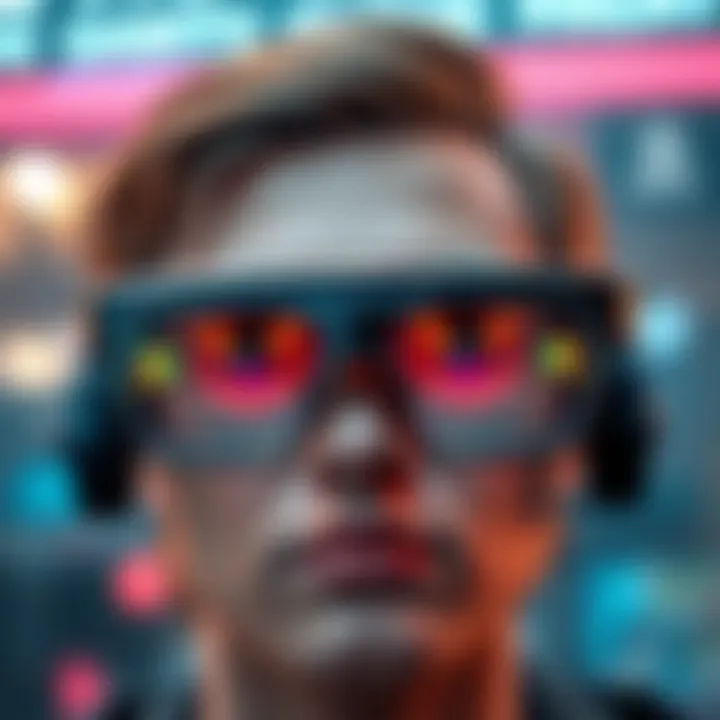 A pair of modern smart glasses showcasing augmented reality features and AI technology in action.