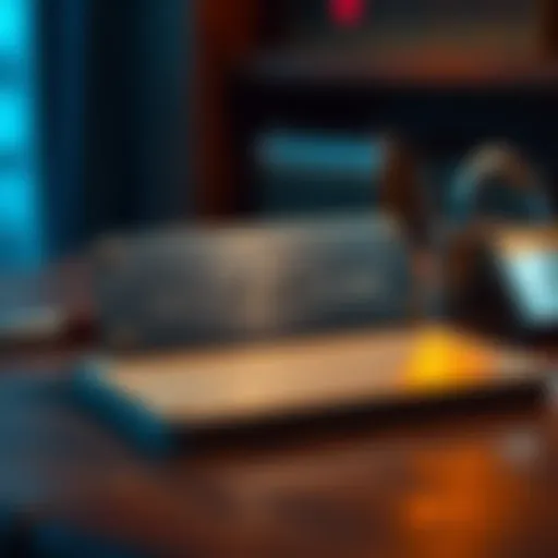 Metal Plate for Seed Phrase Backup A metal plate engraved with a seed phrase, placed on a wooden table with a lock beside it.