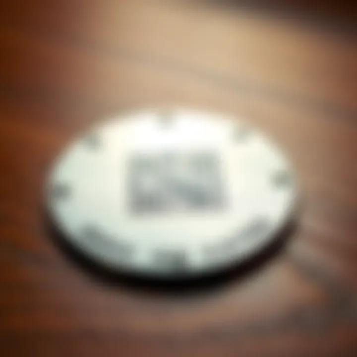 A metal plate engraved with a QR code representing a seed, placed on a wooden surface, highlighting its durability and storage method.