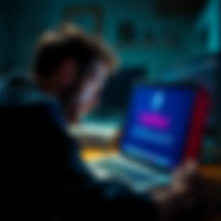 A frustrated user looks at a laptop screen showing MetaMask logged out while attempting an Ethereum transaction with a Trezor wallet.