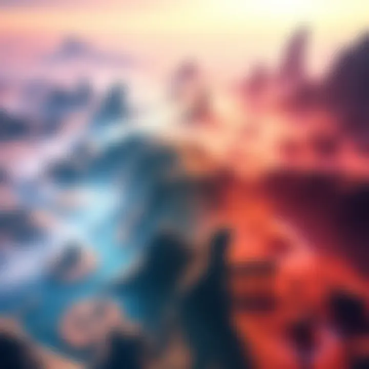 A digital landscape showing various metaverse projects, some with vibrant colors and others faded, symbolizing development and stagnation.