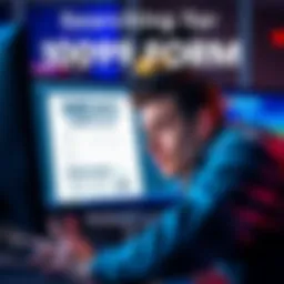 A person looking for MEXC's 1099 tax form on a computer screen, with a confused expression, indicating frustration about missing tax documentation.