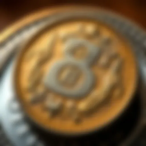 Close-up of a Mexican 8 Escudos coin showing intricate designs and historical details