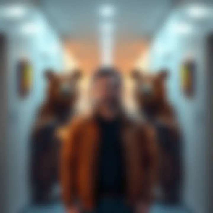 Michael Saylor with Bears Michael Saylor stands in a hallway surrounded by animated bears, representing challenges in the crypto world.