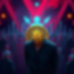 Michael Saylor stands with a Bitcoin symbol in a divided community backdrop, symbolizing the controversy around MicroStrategy's influence on Bitcoin.