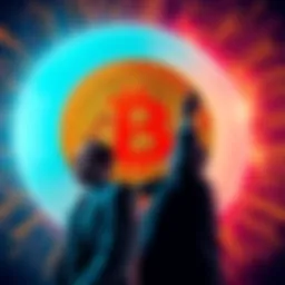 Michael Saylor stands in front of a large Bitcoin symbol, showcasing his $2 billion investment while Peter Schiff looks on skeptically.