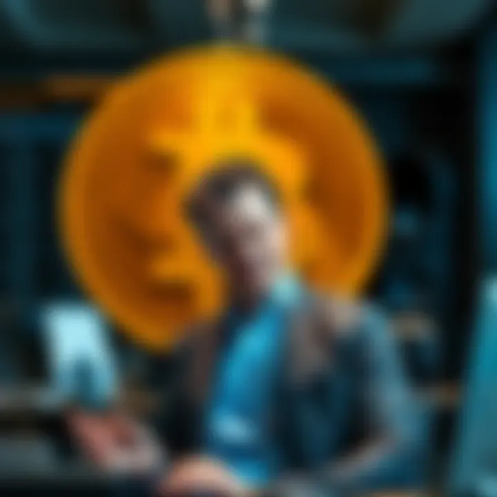 Michael Saylor, Chair of MicroStrategy, pausing in front of a Bitcoin symbol at his desk, indicating a break in purchasing.