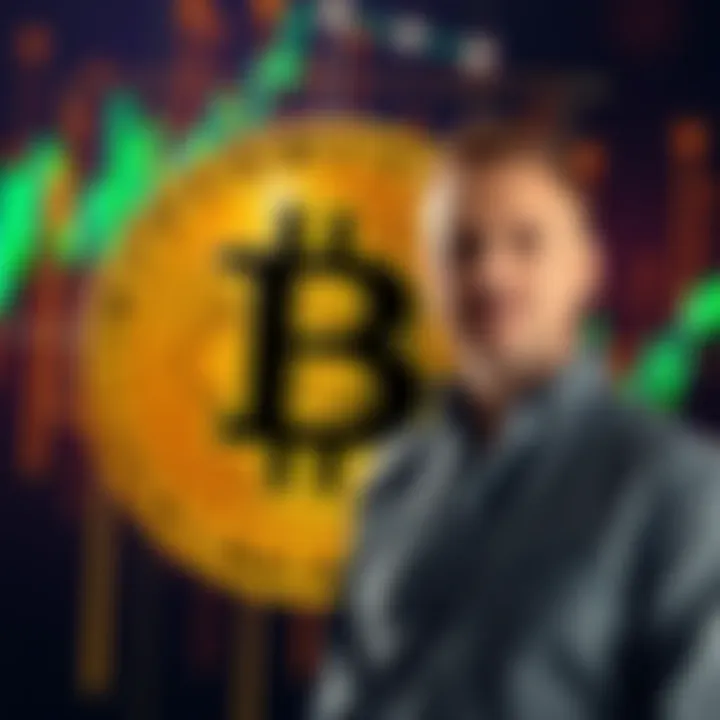 Michael Saylor stands in front of a digital Bitcoin graphic after MicroStrategy's purchase of 8,178 Bitcoin, symbolizing investment in cryptocurrency.