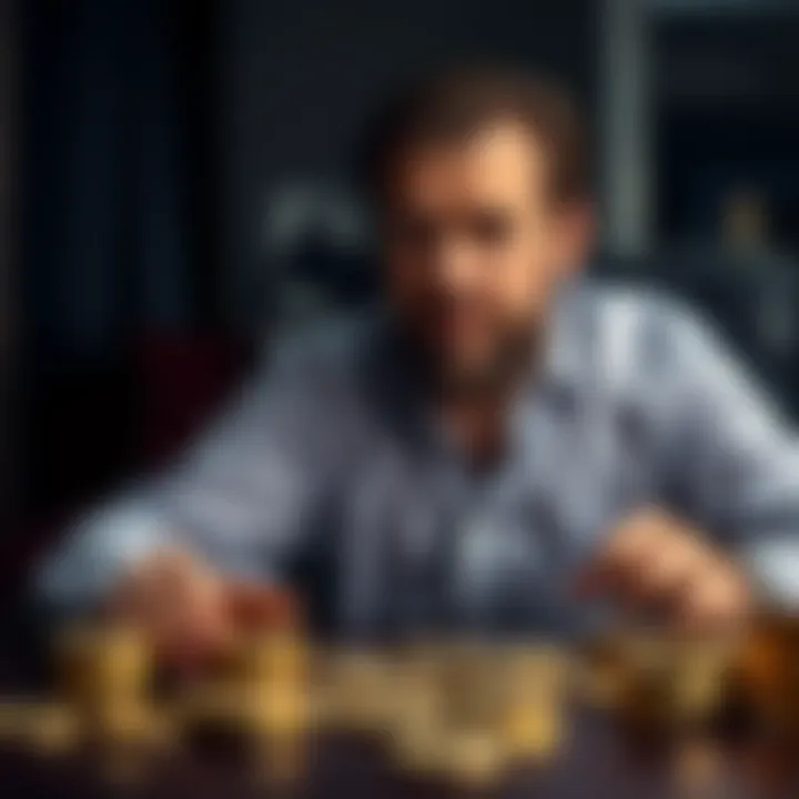Michael Saylor at a table with Bitcoin coins, discussing financial decisions