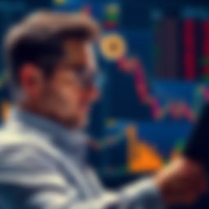 Michael Saylor reviewing Bitcoin market charts with an analytical expression