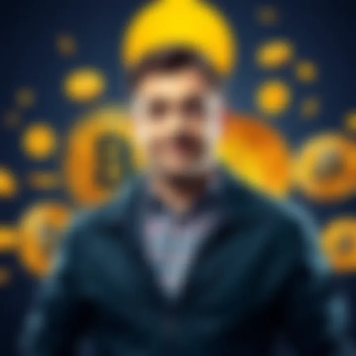 Michael Saylor stands confidently with Bitcoin symbols around him, representing his investment journey.