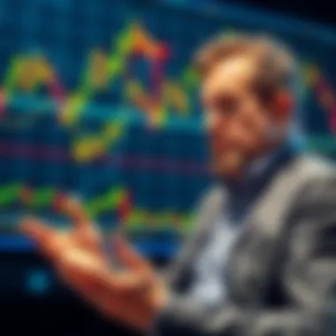 Michael Saylor discussing crypto trends with a backdrop of fluctuating market graphs