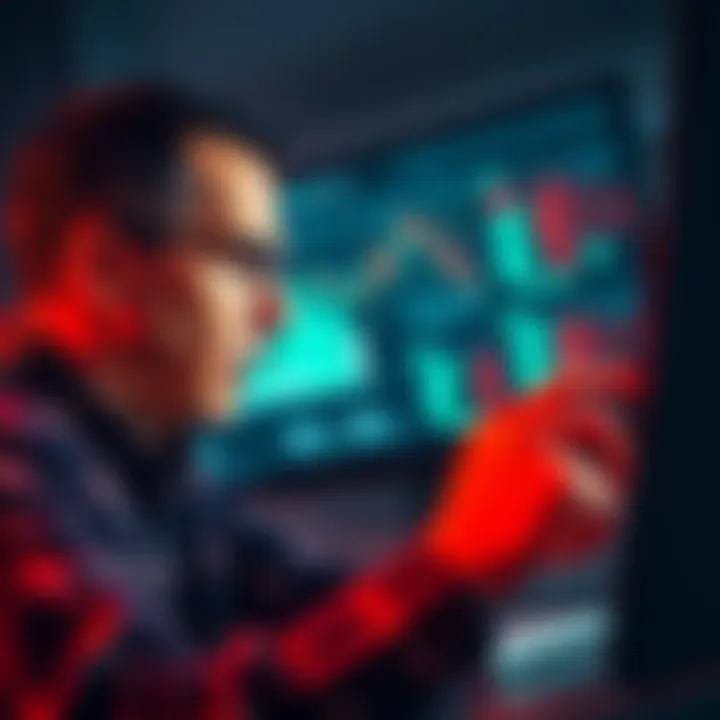 Michael Saylor looking concerned about his investment losses while analyzing financial data on a screen