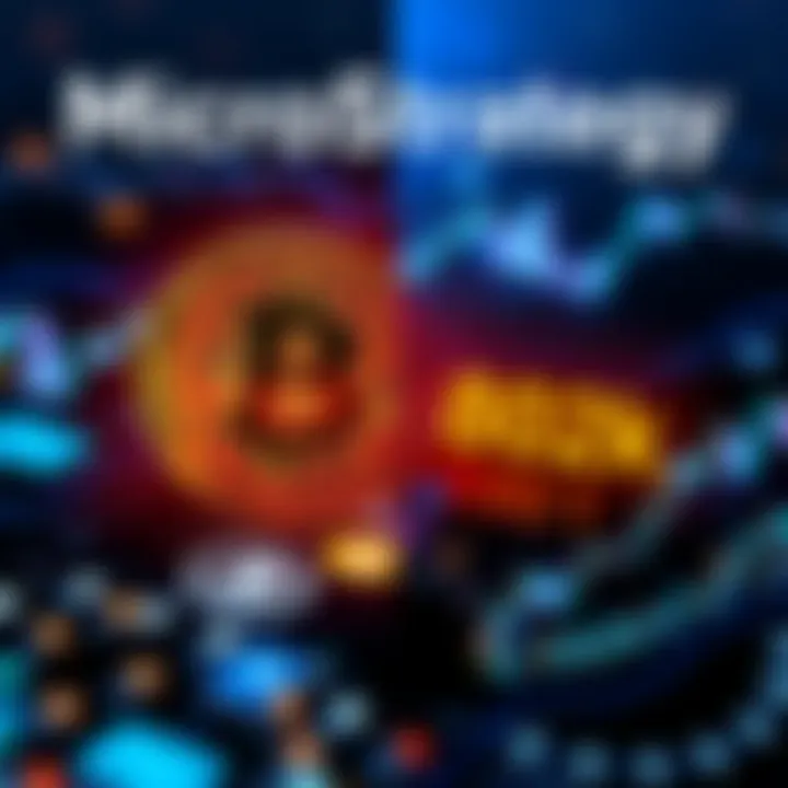 Graphic showing MicroStrategy's Bitcoin symbol with 815k BTC and BlackRock's logo with 802k BTC, highlighting the competition in cryptocurrency holdings.
