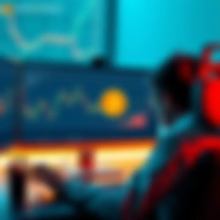 A person analyzing Bitcoin trends on a computer, showing a pause symbol on the screen