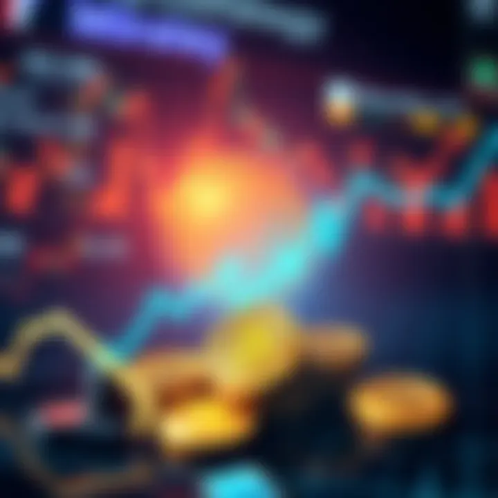 MicroStrategy logo with Bitcoin symbols and a graph showing financial increase and decrease