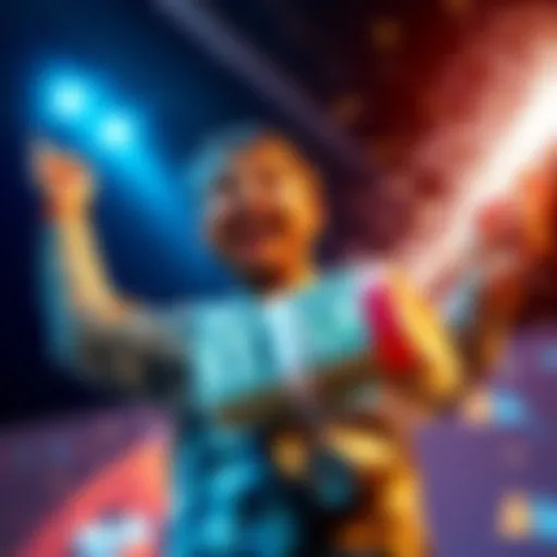 A person celebrating reaching a financial milestone with a stack of cash and excitement